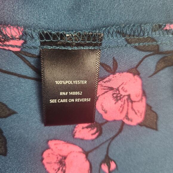 Torrid Blouse Size 3X Floral Floaty Flutter Sleeves Petrol Blue Pink Tunic Plus - Picture 9 of 9